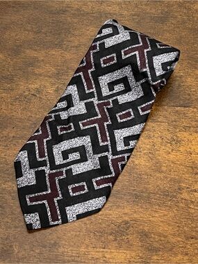 Classic Vito Rufolo Geometric Black & Burgundy Men's Tie